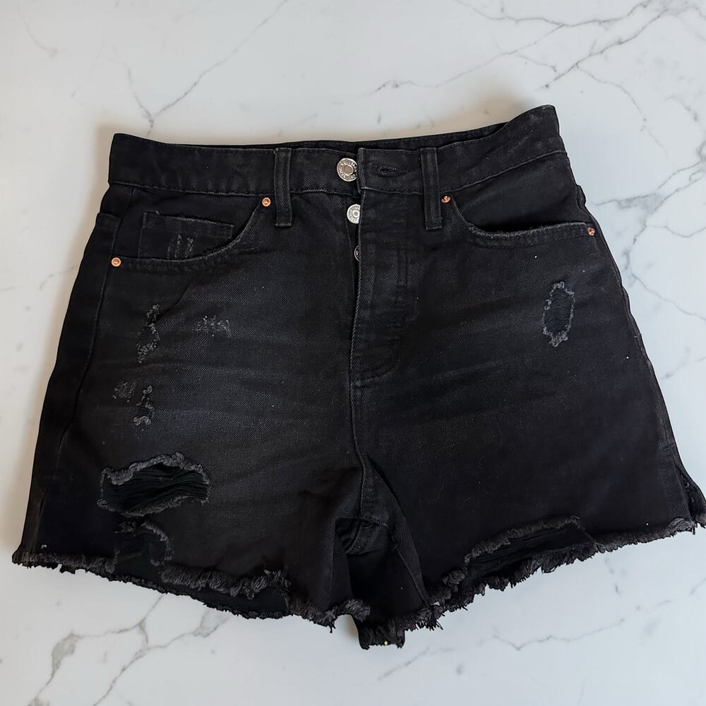 YMI 80's Mom Fit Black High Rise Distressed Denim Short Shorts Size 26